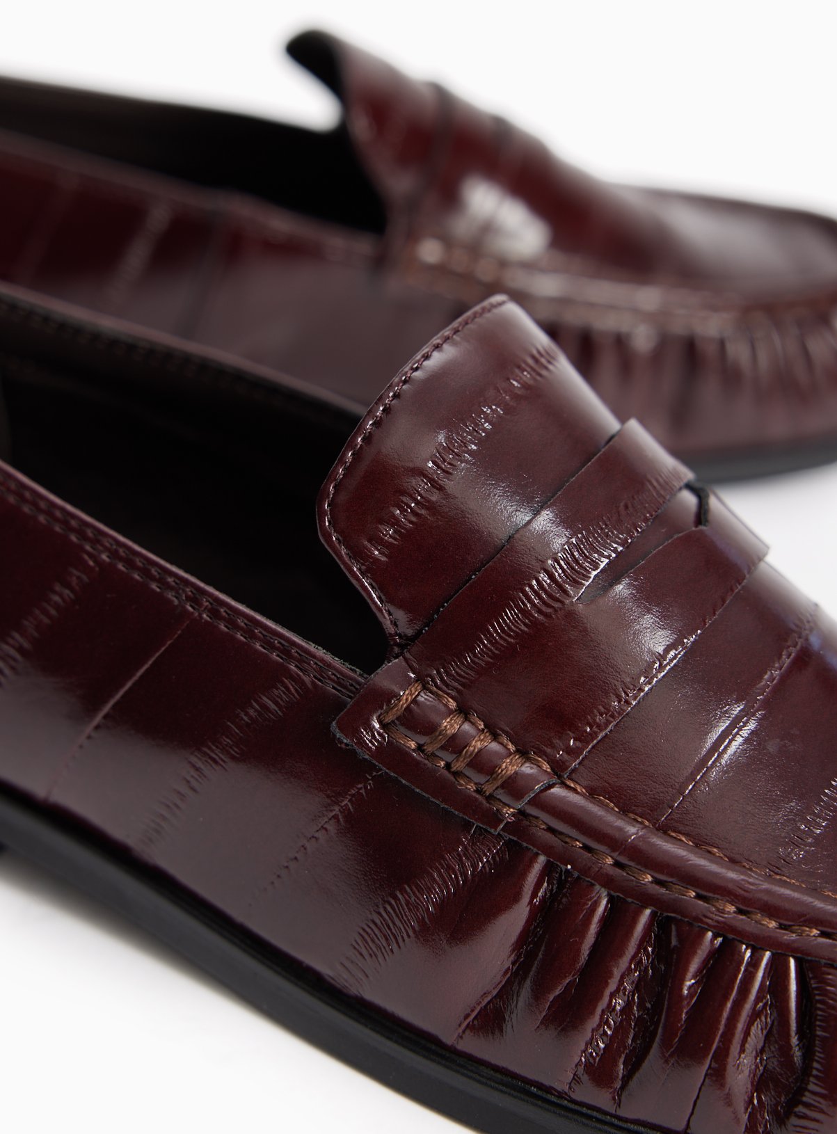 Dark Red Faux Leather Penny Loafers 4 - Image 3 thumbnail